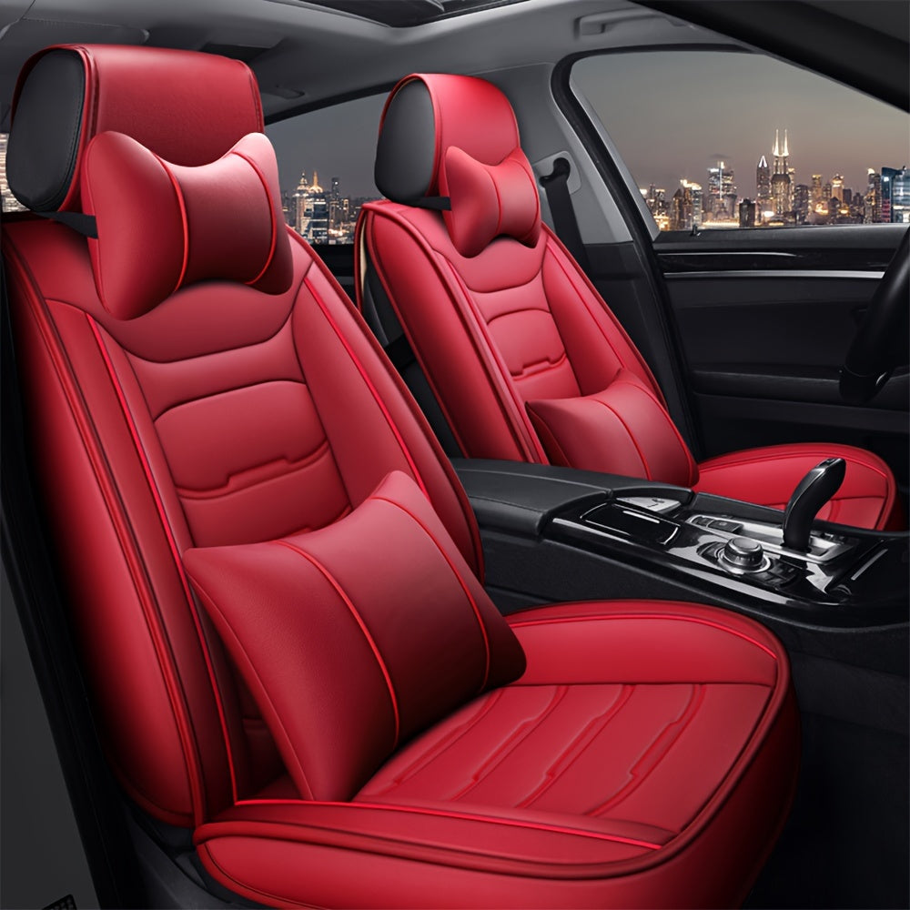 Red Sporty 5 Seat Full Set Car Seat Covers Waterproof Automotive