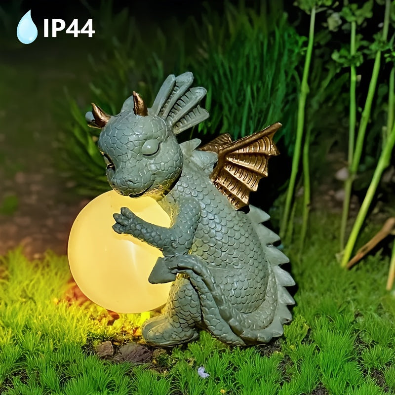 XXOASIS Solar-Powered Dinosaur Holding Light Statue - Whimsical Resin Garden Ornament with Illuminated Feature, Rechargeable via Outdoor Lawn Decoration, Dinosaur Room Decor