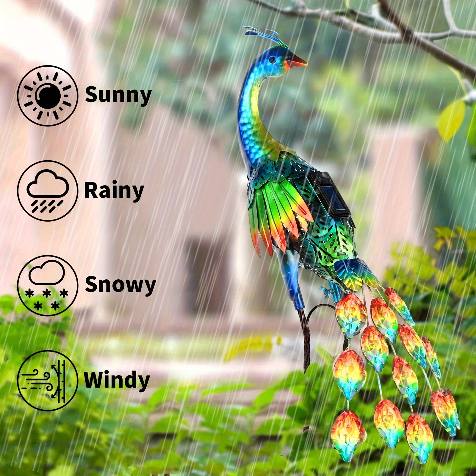 Outdoor Solar Peacock Statue Garden Decor,Metal Birds Garden Sculptures & Statues,Metal Peacock Yard Art Lawn Backyard Decoration Outdoor Sculpture