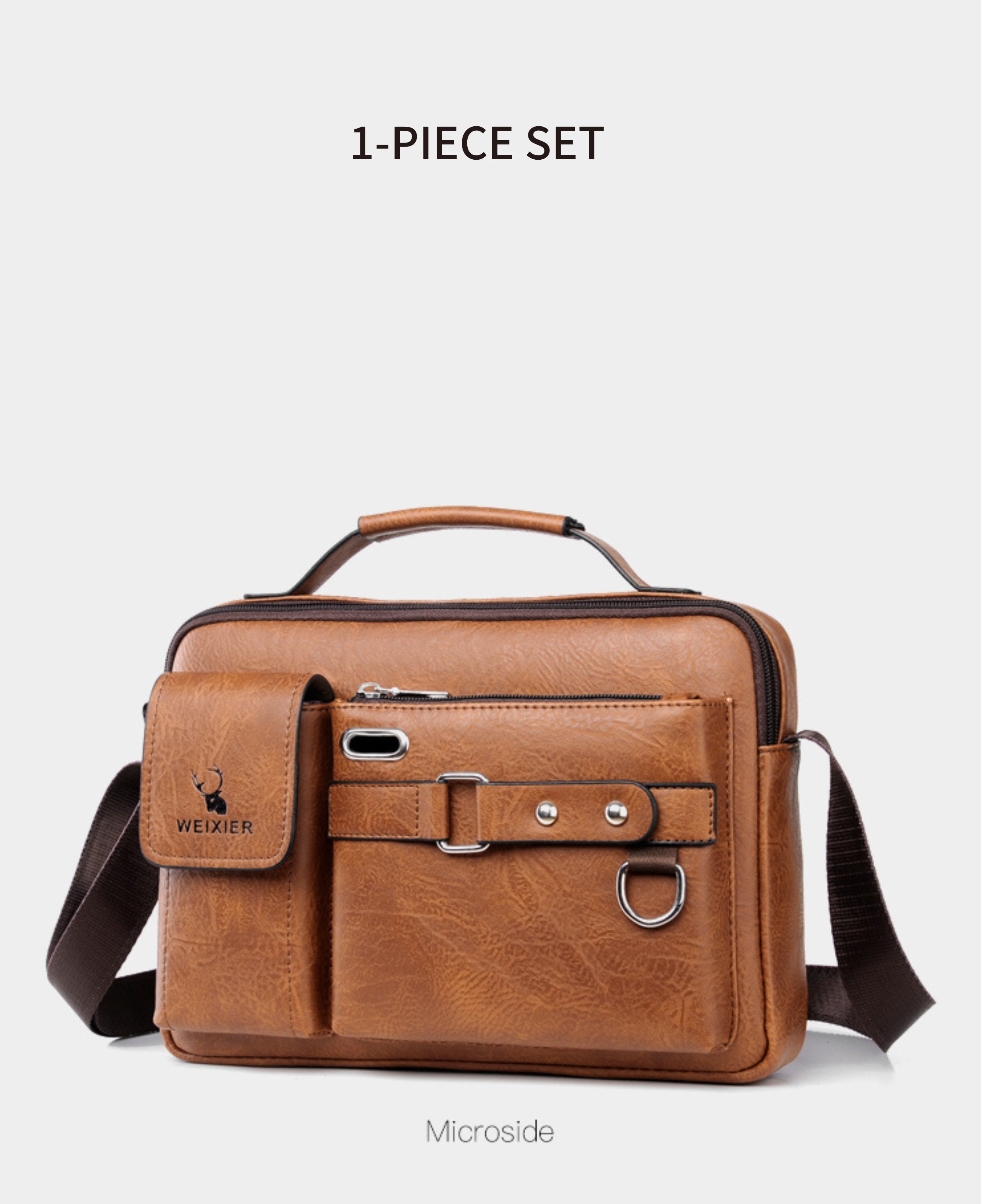 WEIXIER Men's Business Crossbody Bag with Adjustable Strap, Golden-Tone Hardware