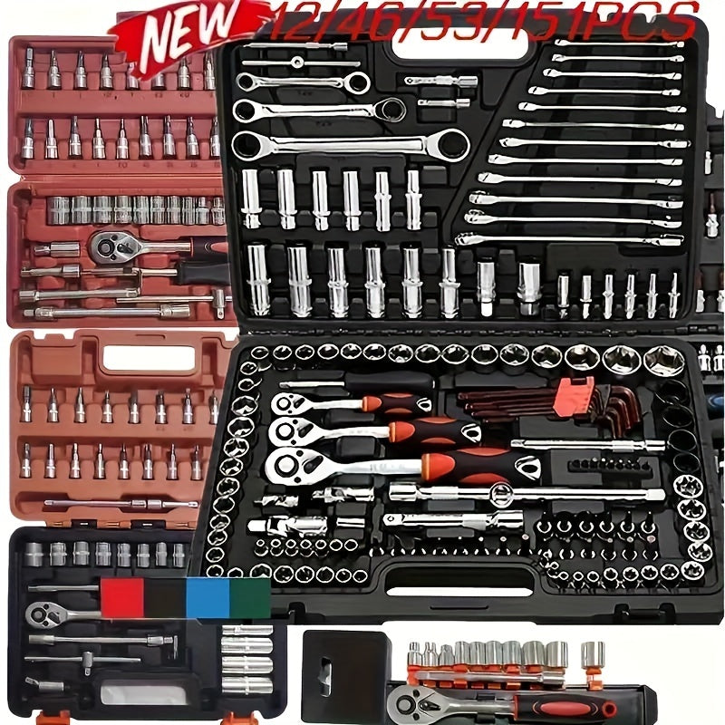 Automotive repair socket wrench kit, ratchet kit, mechanical tool kit, automotive repair and household drill bit socket, metric, 1/ 4 inch drive, 46 pieces