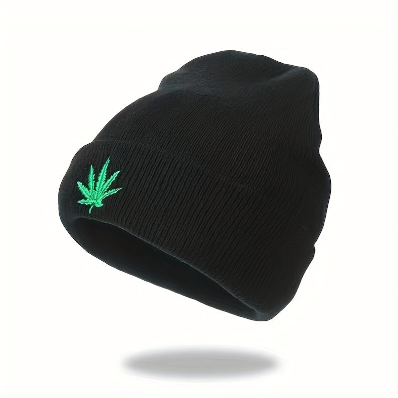 Fashion Leaf Embroidery Knitted Hat Universal Hip Hop Sports Cap For Men Women Teens