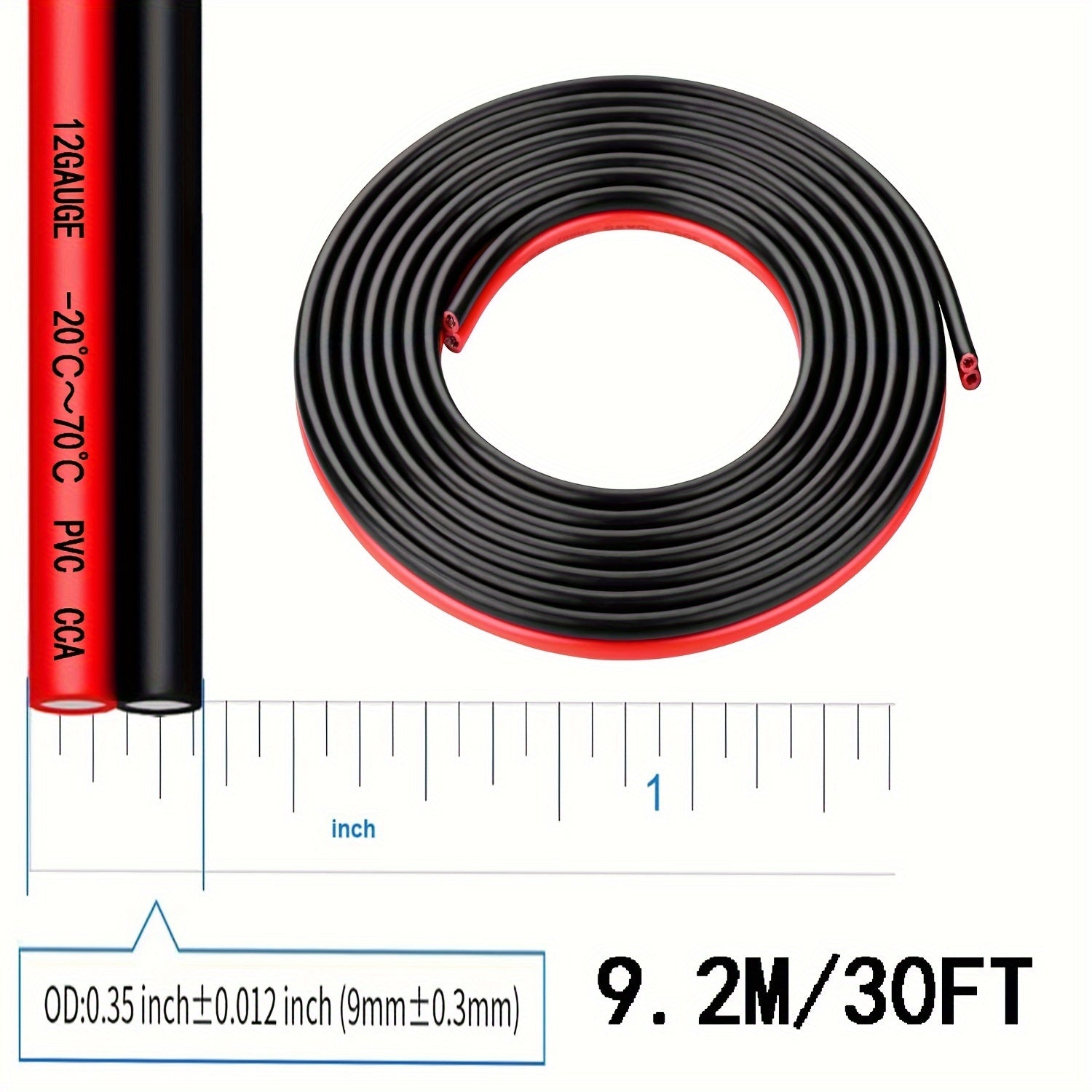 1pc 12 Gauge Twin Conductor Wire, 110V/220V Metal Electrical Cable, Red and Black PVC Insulated Copper Clad Aluminum Extension Cord for High Powered Speakers, LED, Automotive - No Battery Required