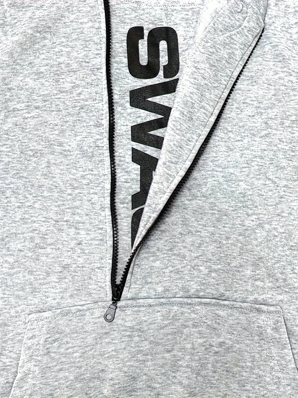 Men's Long Sleeve Letter Print Hoodie Sweatshirt with Kangaroo Pocket, Zipper Sloped Collar, Suitable for Outdoor Sports, Autumn and Winter Fashion