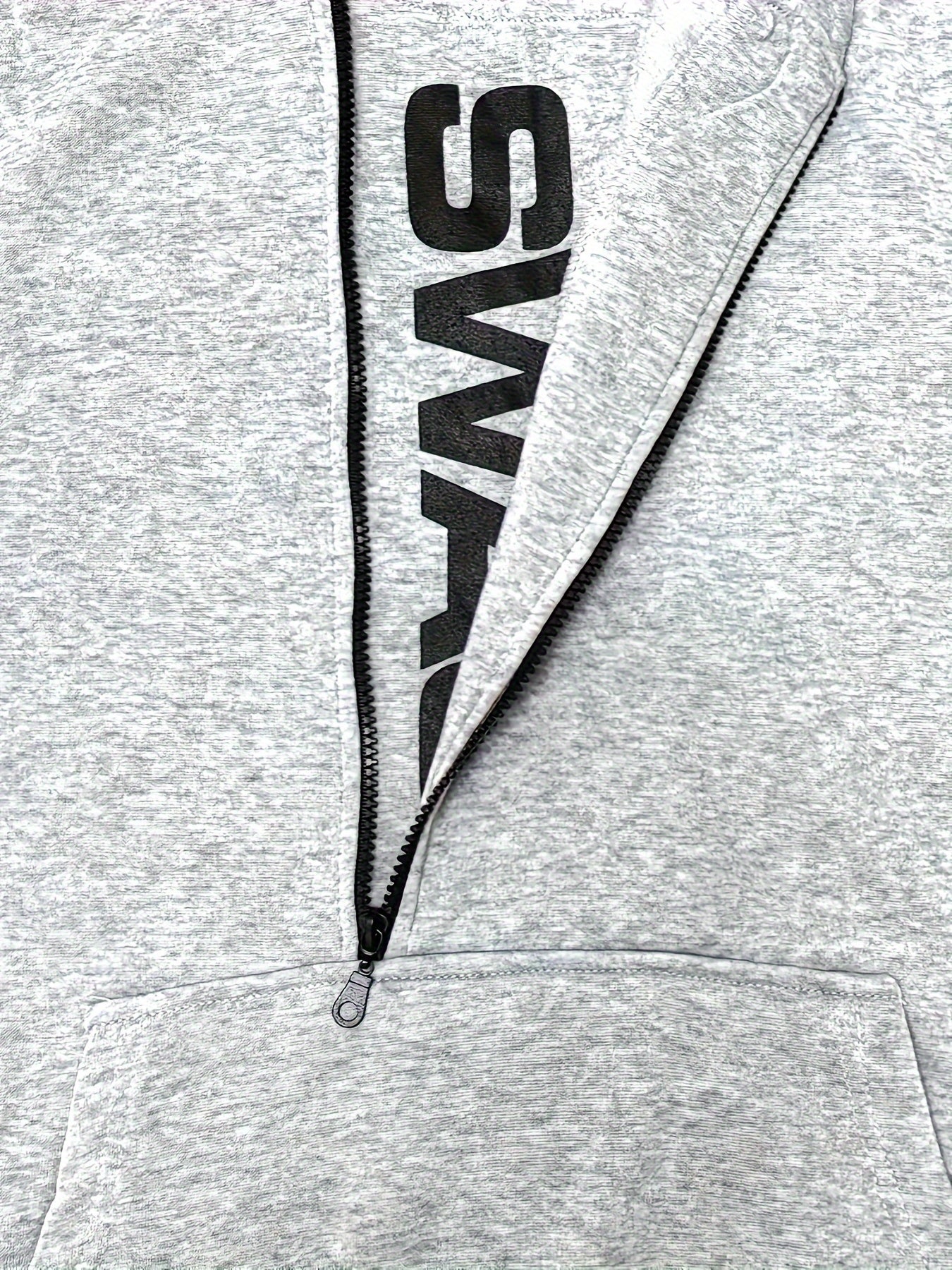 Men's Long Sleeve Letter Print Hoodie Sweatshirt with Kangaroo Pocket, Zipper Sloped Collar, Suitable for Outdoor Sports, Autumn and Winter Fashion