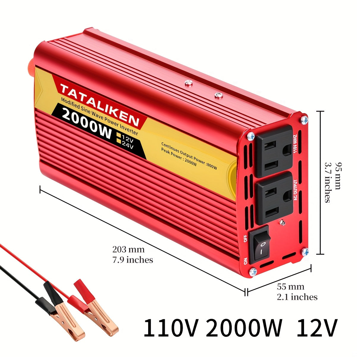 2000W (800W continuous) Heavy-Duty Car Power Inverter Charger -