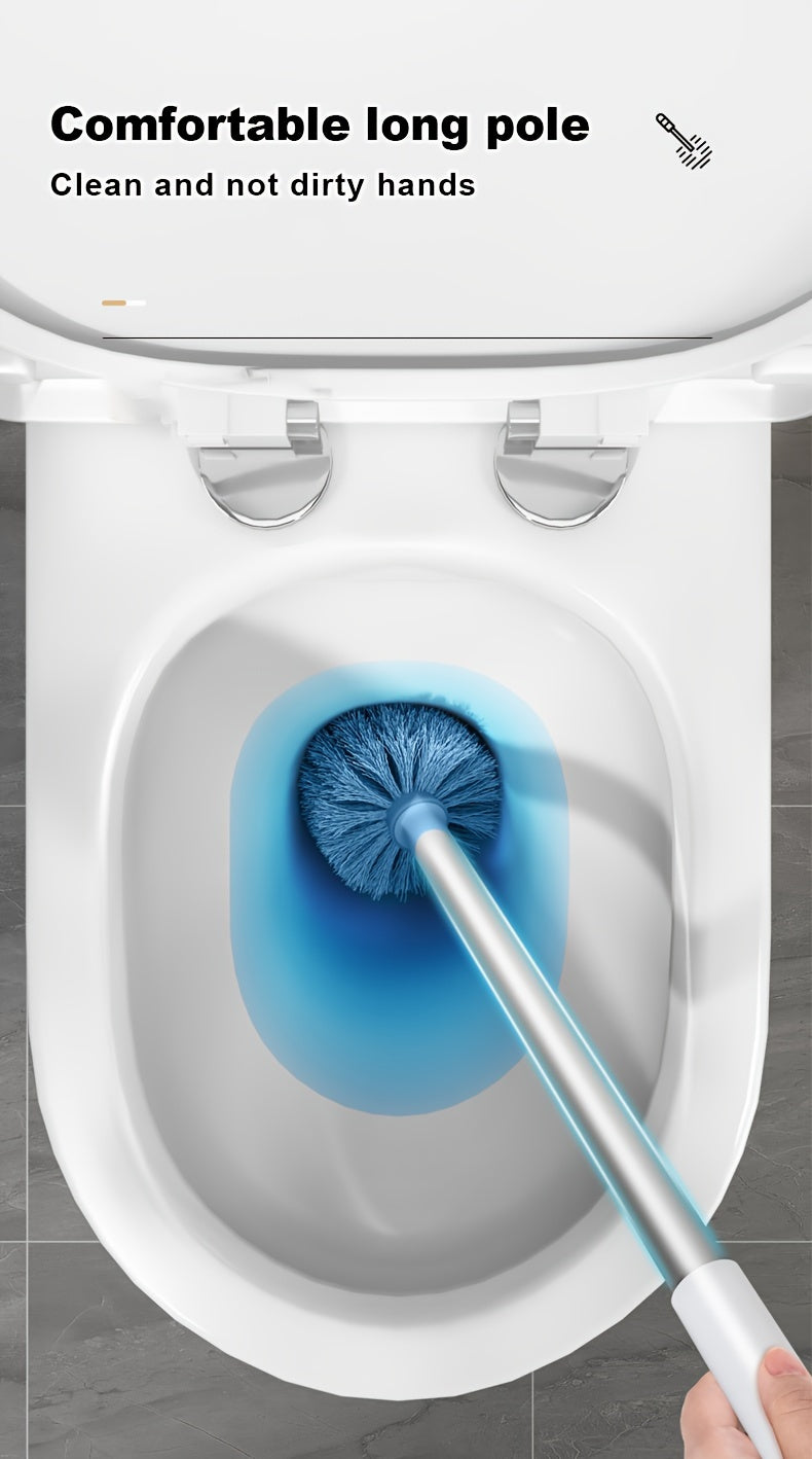 1 Set, Toilet Brush With Holder Set, Wall Mounted Long Handle Toilet Cleaning Brush With Holder, Flexible Toilet Bowl Cleaning Brush, No Dead Corner, Bathroom Cleaning Brush, Cleaning Supplies, Cleaning Tool, Back To School S