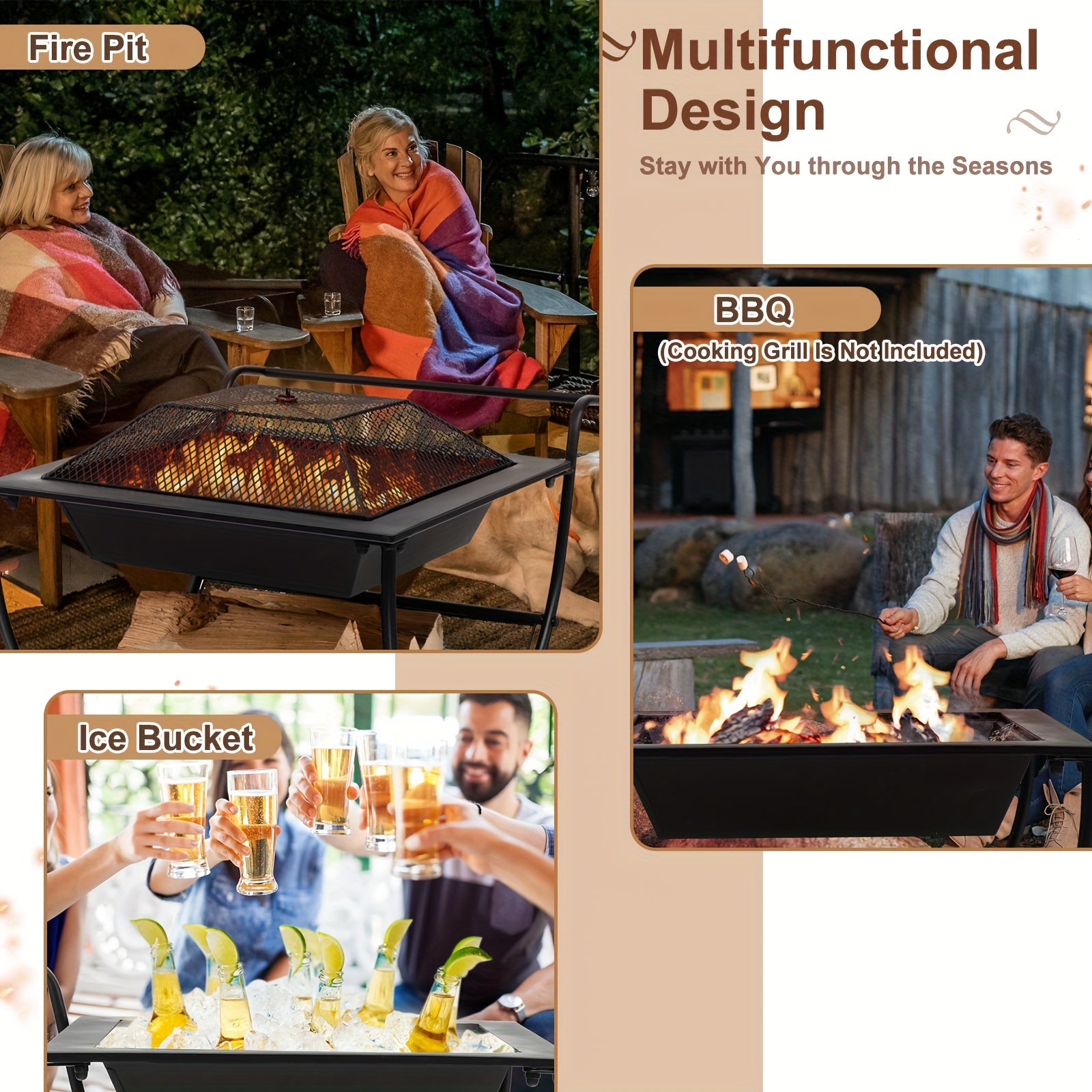 1pc Deluxe Outdoor Wood Burning Fire Pit - Steel Patio Stove with Log Storage Rack and Wheels for Easy Mobility - Perfect for Yard, Garden, and Backyard Gatherings - Durable Construction and Versatile Design