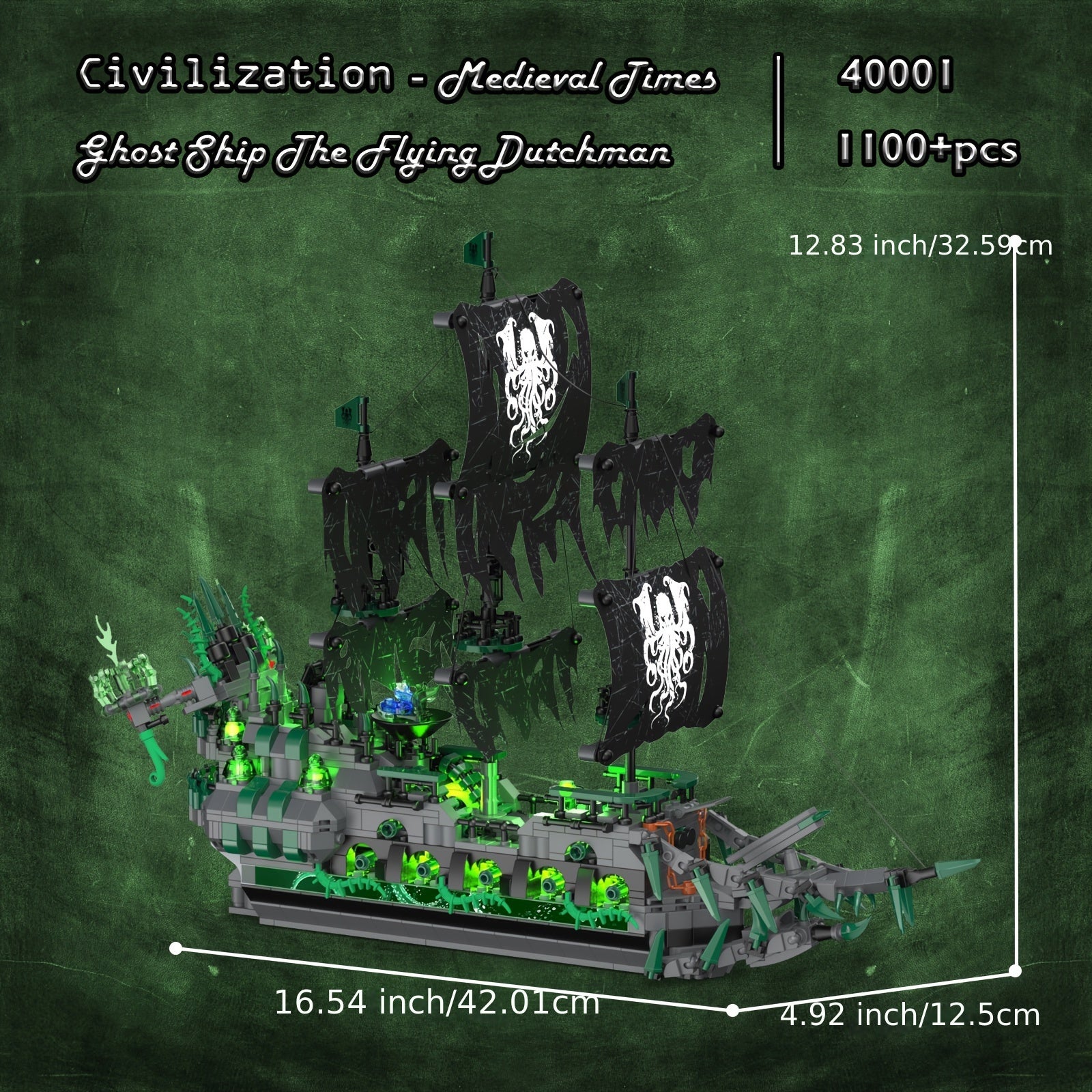 Pirate Ship Building Toys - Building Sets with Lights, Ghost Ship Flying Dutchman Model, 40001 Toy Boat for Halloween and Christmas Gift