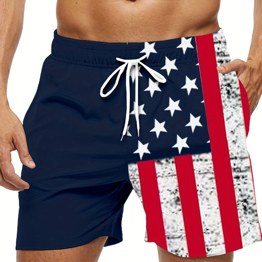 Men's Plus Size "American Flag" Graphic Shorts Beach Pants Holiday Shorts, Elastic Drawstring Sports Short Pants
