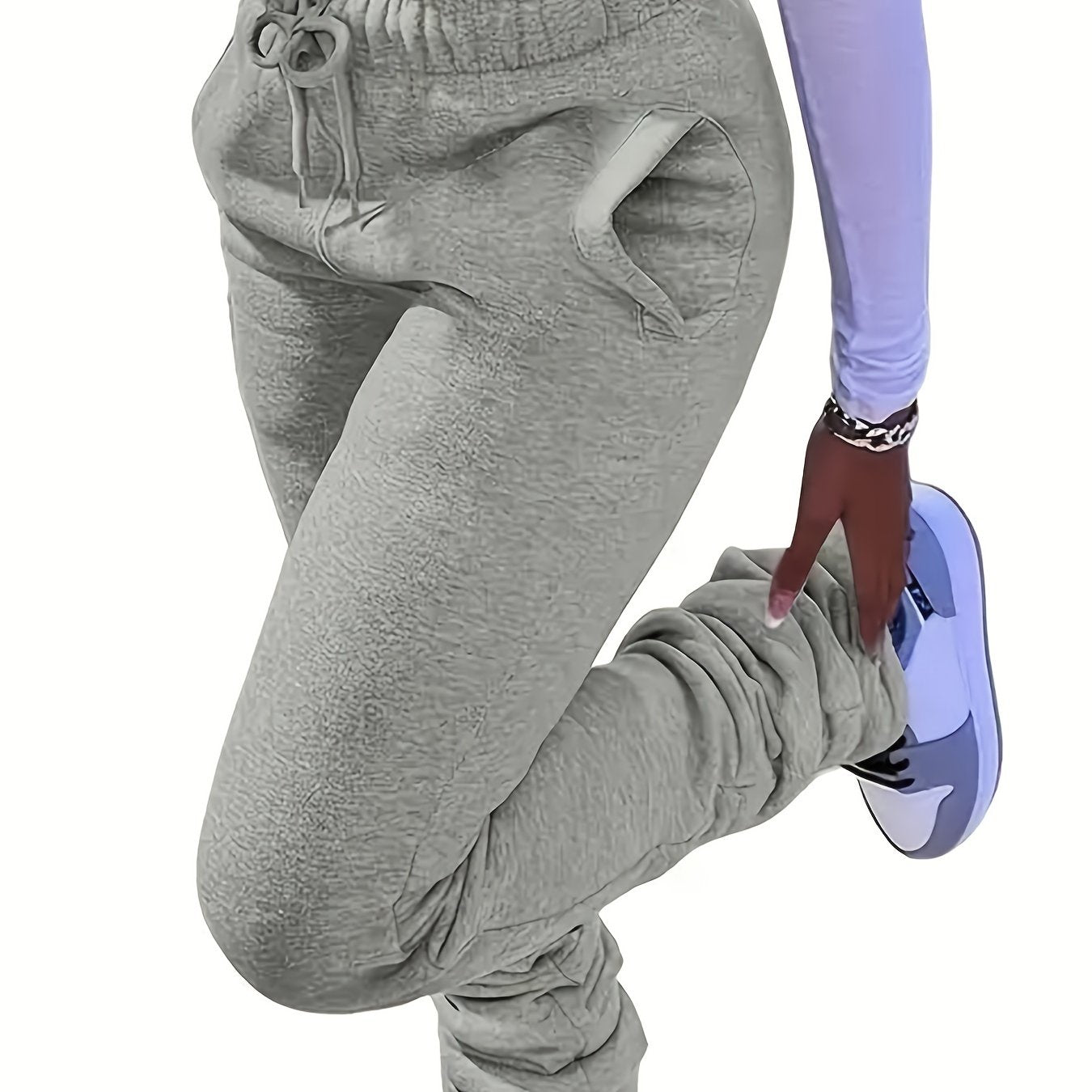 Solid Color Casual Fleece Sports Pants, Drawstring Elastic Winter Warm Jogger Sweatpants, Women's Athleisure