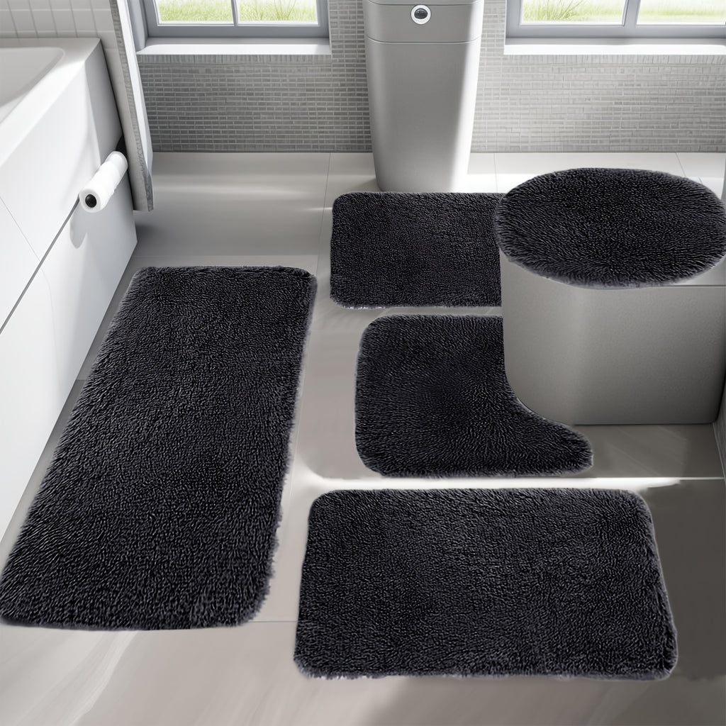 [Thick Bathroom Mats For Home] Thick Non-Slip Bathroom Rugs Sets 5pcs With Toilet Cover Bath Rug Set Bathroom Mats For Home Hotel Bathroom Bathroom Bath Mat Set Home Kitchen Bathroom Decoration