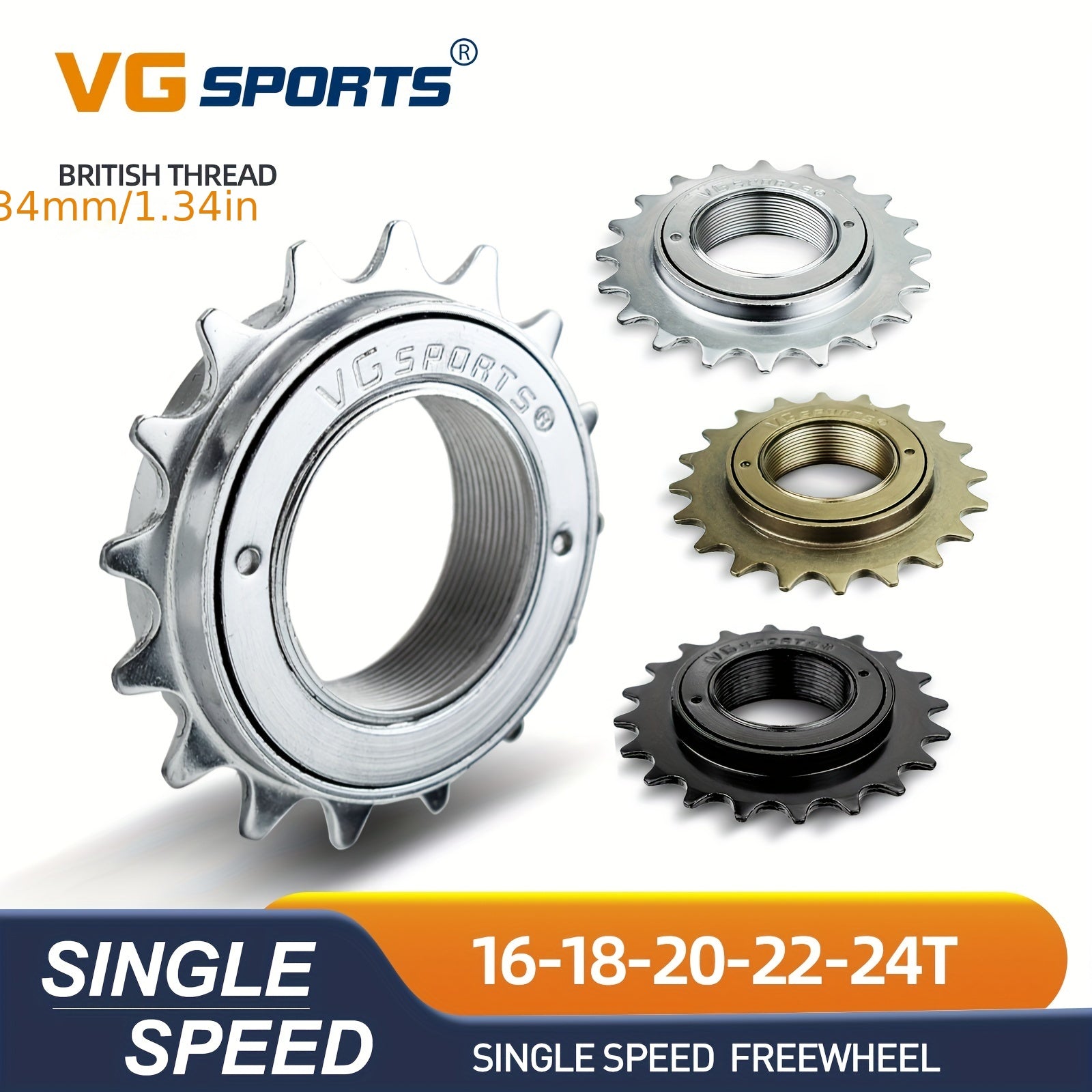 1pc VG Sports 16T/18T/20T/22T/24T 34MM Bicycle Flywheel Single Speed Bicycle Flywheel Sprocket 1 Speed Gear For BMX Flywheel Sprocket Gear Bike Accessories