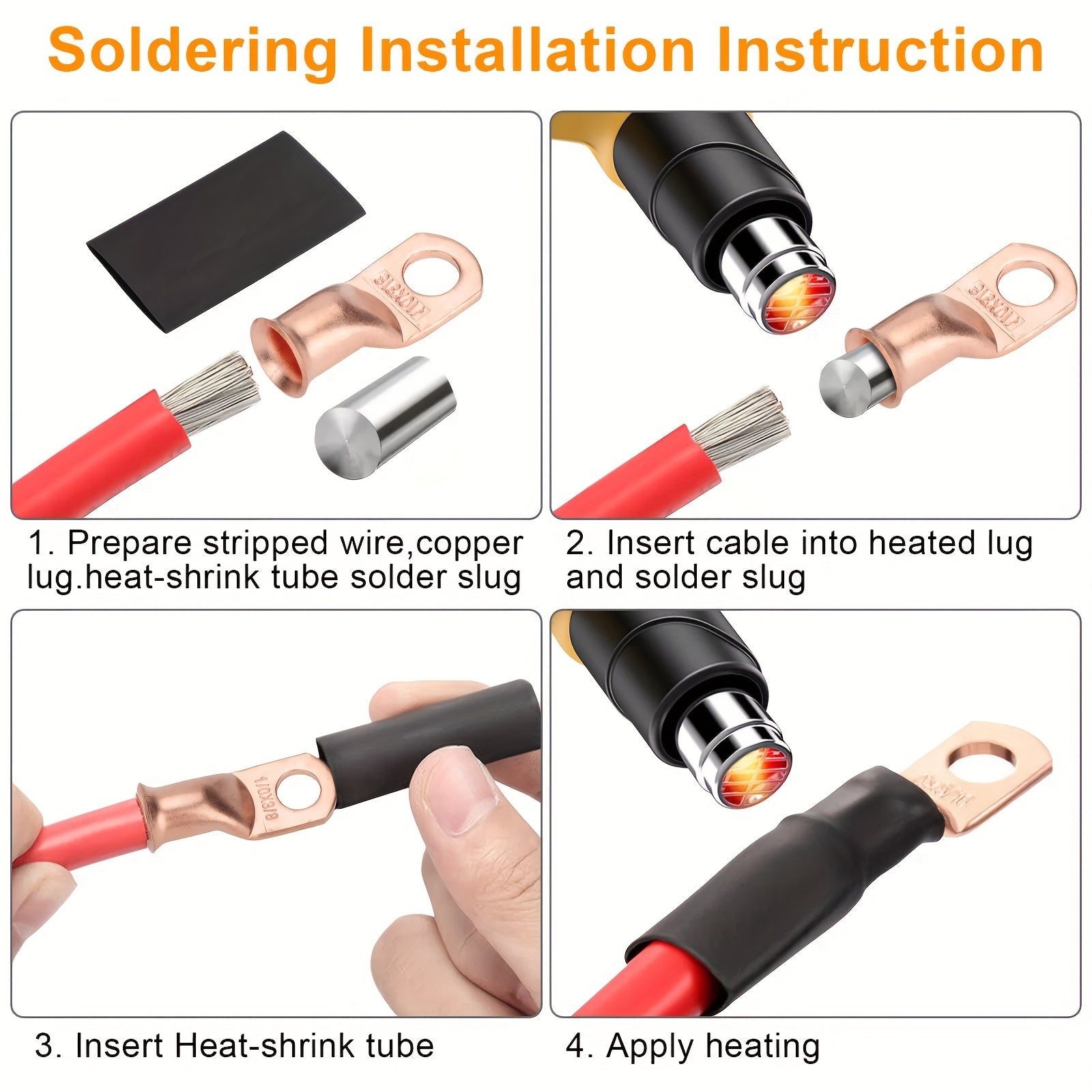 20pcs Copper Ring Terminals with Heat Shrink Tubing, Multipurpose Electrical Wire Terminals Kit, for Automotive, Boat, Truck