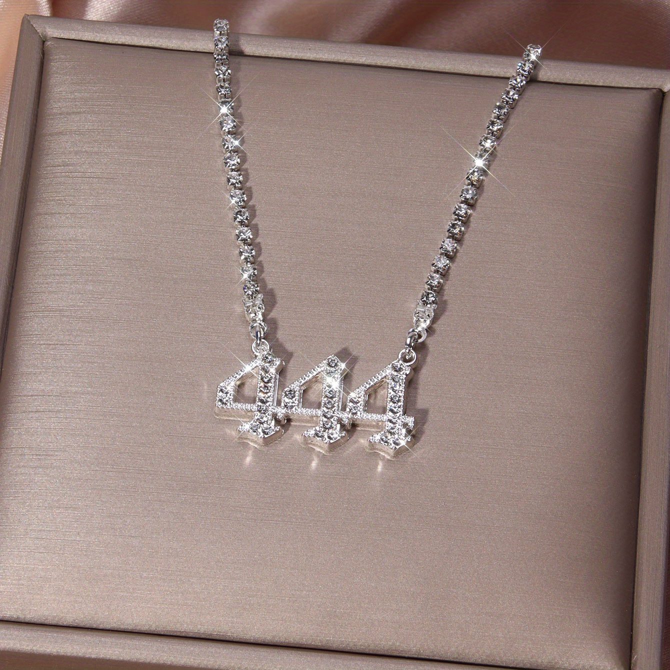 444 Angel Number Rhinestone Necklace - Silver Plated Zinc Alloy with Sparkling Stones, Daily & Party Occasion, Everyday Jewelry | Angelic Design | Rhinestone Chain, Angel Jewelry