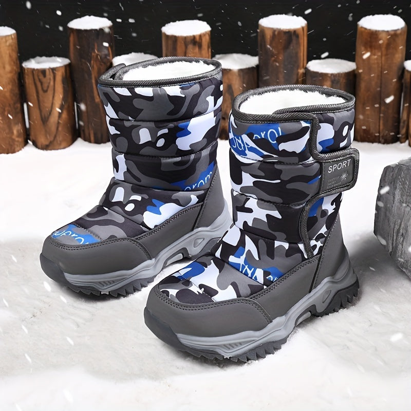 [Boys' Winter Snow Boots] Winter Boys' Camouflage Snow Boots | High-Top Long-Lined Warm Casual Sports Boots with Cushioned EVA Insole and Durable Rubber Sole for Youngsters Outdoor Activities