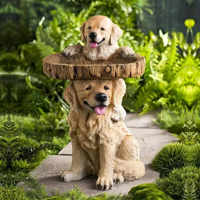 1pc Rustic Resin Golden Retriever Bird Feeder & Water Bowl, Outdoor Garden Decor, Animal Ornament, Whimsical Pet Design