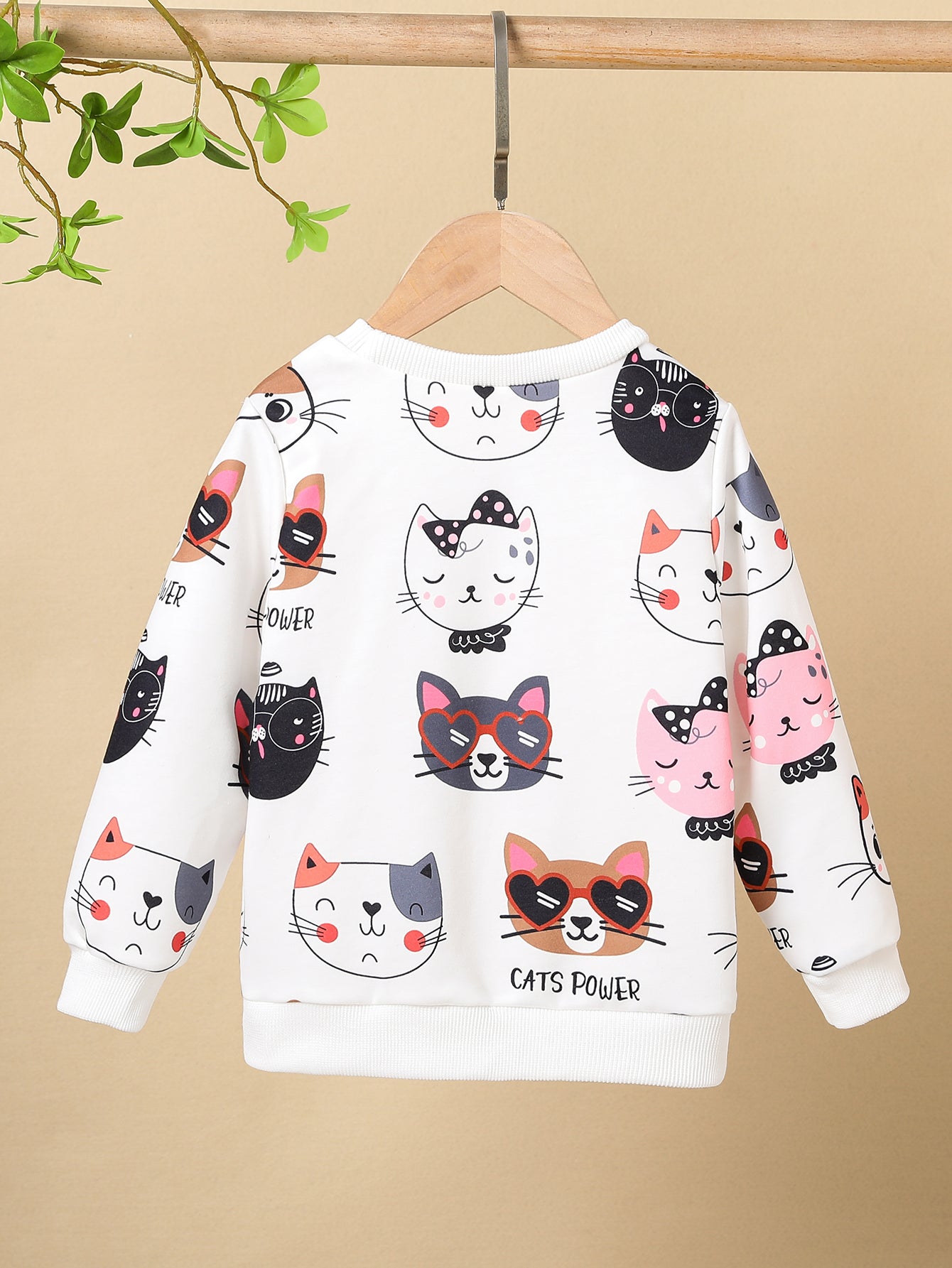 Girls' Cute Cat Print Sweatshirt - Pastel Pink with & Cat Design, Soft Round Neck Long Sleeve Top for Everyday & Special Occasions