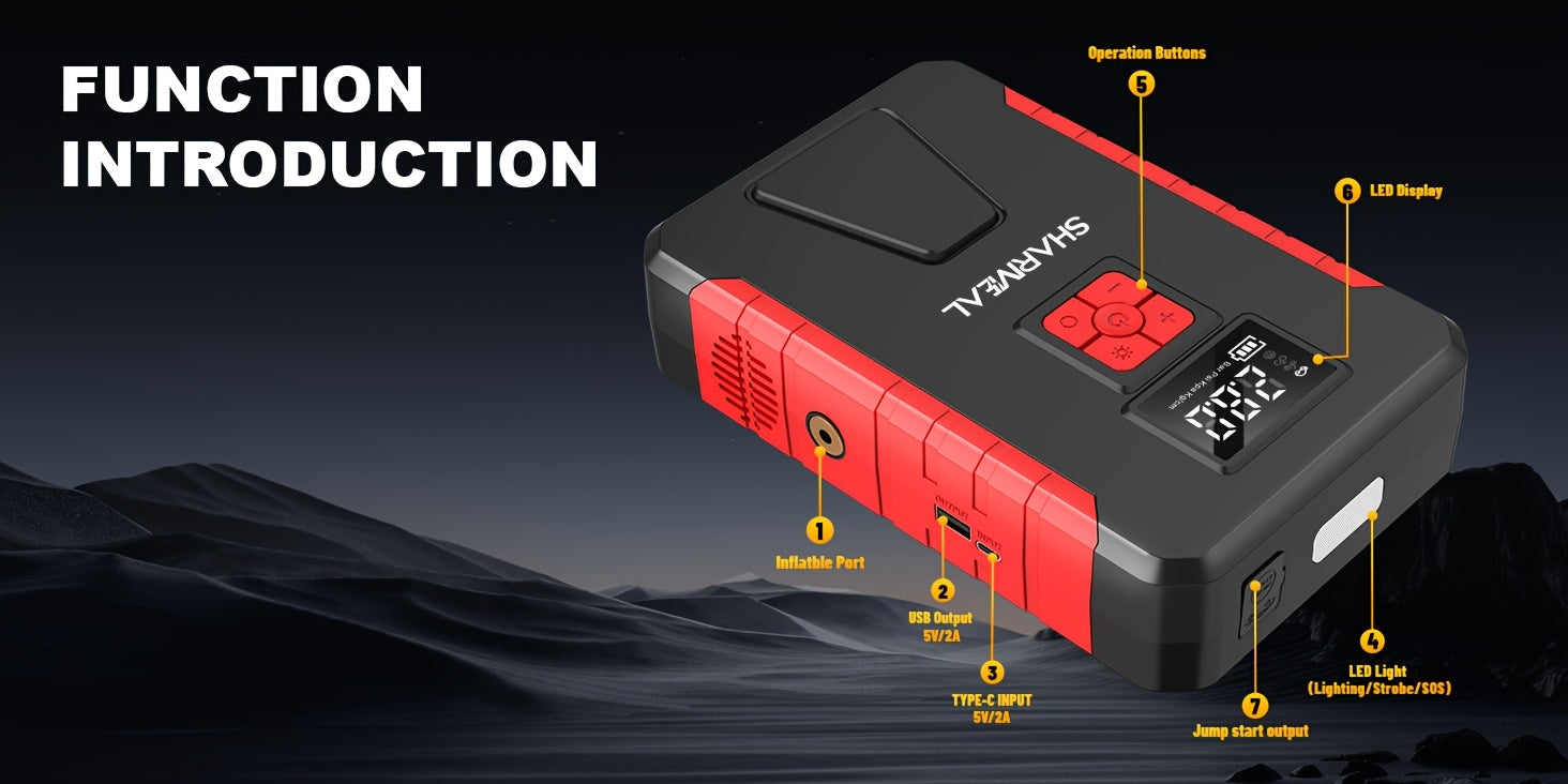 SHARMEAL 4500A Peak Automotive Jump Starter & 150PSI Tire Inflator, Air Compressor Car Jump Starter,