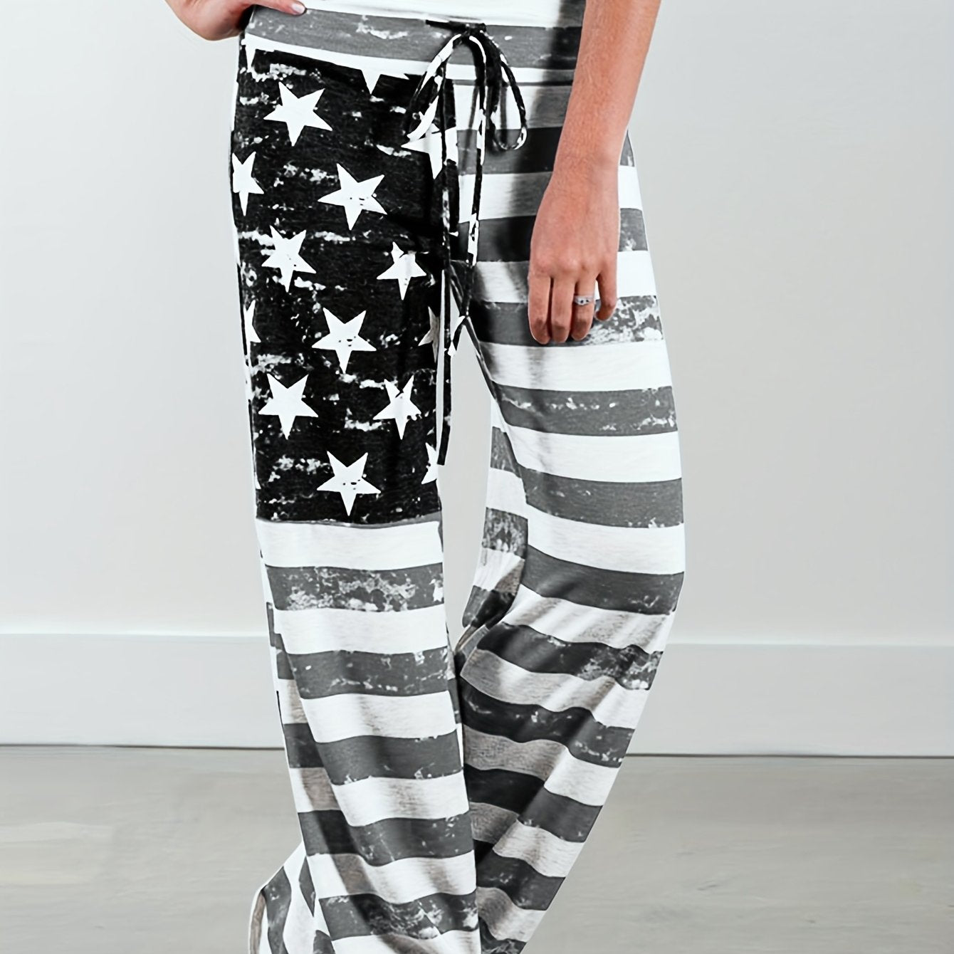 [American Flag Print Pants] Loose Fit Men's Casual American Flag Print Wide Leg Pants | Drawstring Waist, All-Season Comfort, Casual Weekend Attire, Starpattern Pants, American Flag Accessories