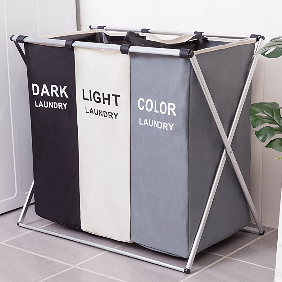 3 Section Multifunctional Basket with Aluminum Frame for College Dorms, Bedroom, Bathroom, Office Dirty Toys