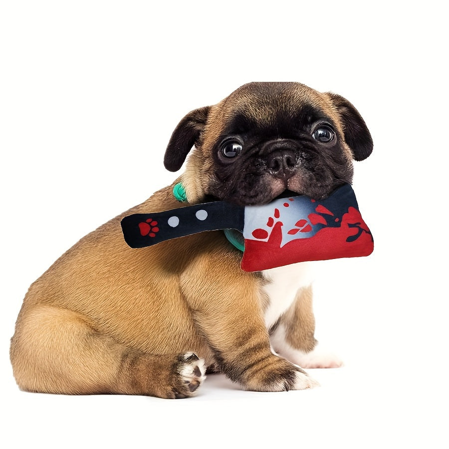 Festive Halloween Plush Dog Toy Set: Adorable Blood-Printed Knife Dog Toy, Soft and Silly, Perfect for Your Pooch - Pair of Plush Toys