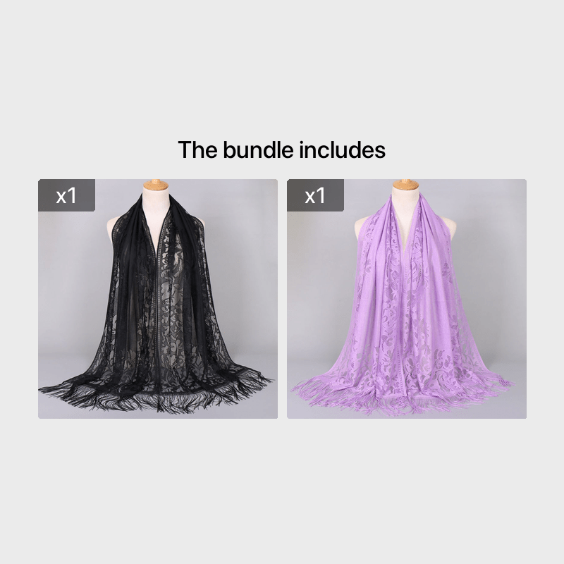 Ladies Women's Floral Lace Scarf Shawl With Tassels, Soft Mesh Fringe Wraps Bridal Shawl For Wedding Evening Party Dresses