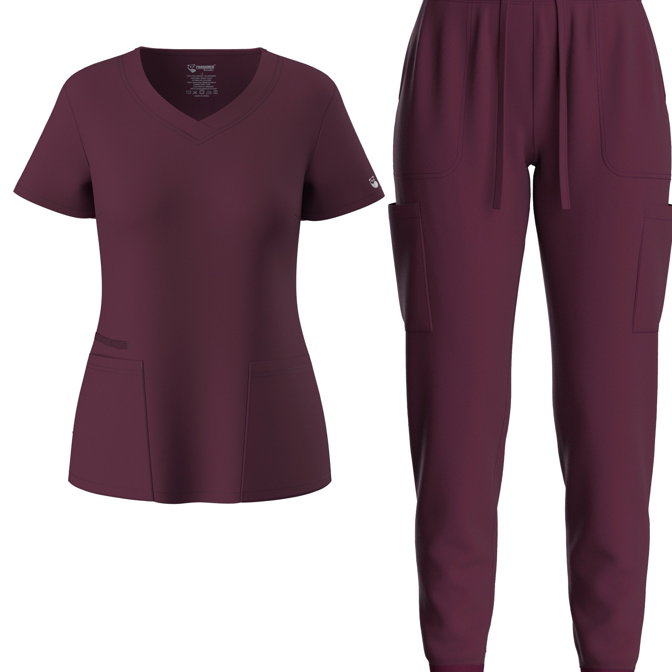 two-piece Elegant Two-Piece Scrub Set for Women: Short Sleeve V Neck Top & Drawstring Pants