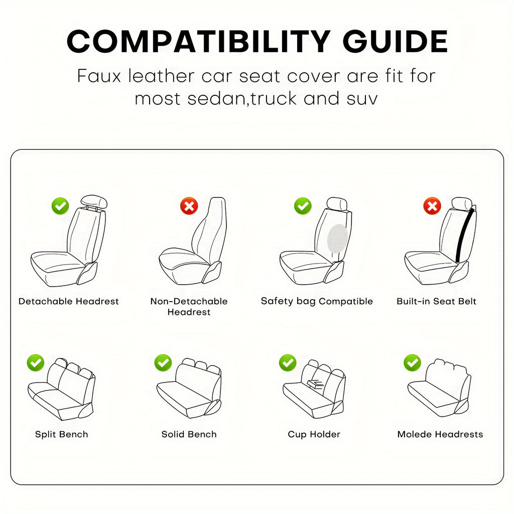 5-Seat Full Set Faux Leather Car Seat Covers - Waterproof All-Weather Protection,