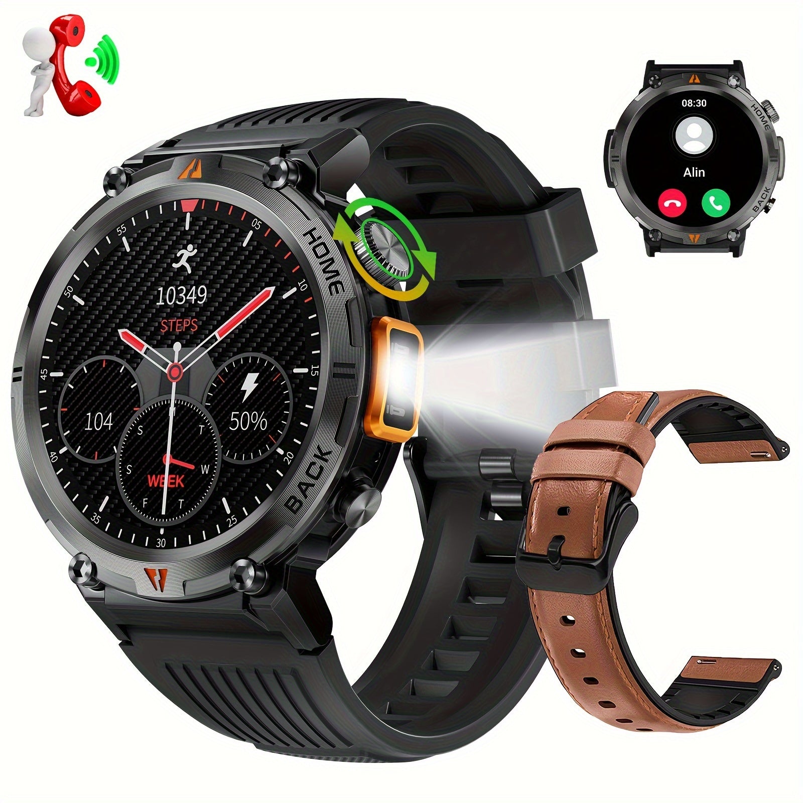 EIGIIS Men'S Outdoor Sports Watch with IPX8 (3ATM) Flashlight,
