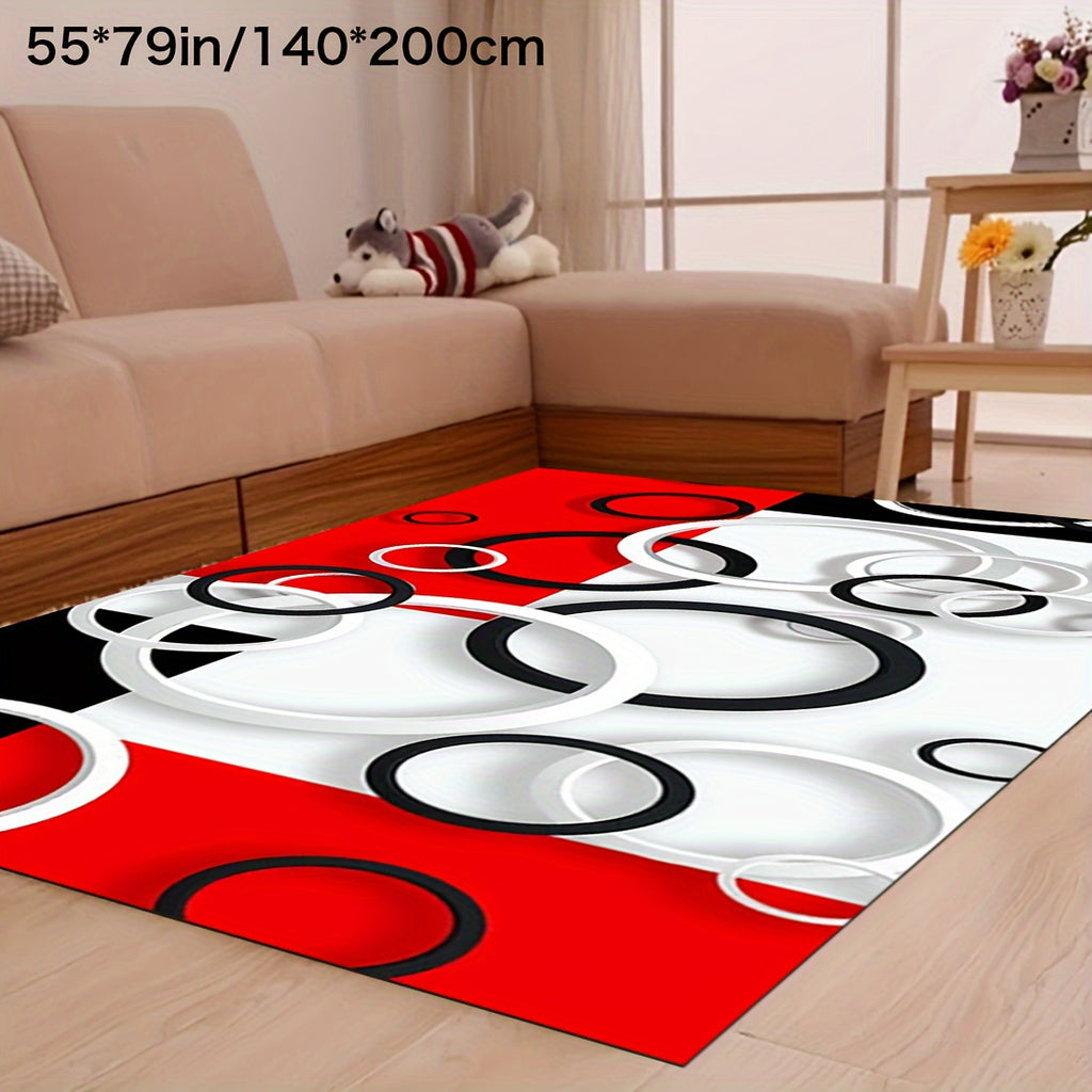 Luxury Modern Black, White & Red Circle Pattern Area Rug - Ultra-Soft Crystal Velvet, 800gsm, Non-Slip Backing, Machine Washable for Living Room, Bedroom, Kitchen, and More, Rugs for Living Room, Plastic Dot Pattern, Winter W