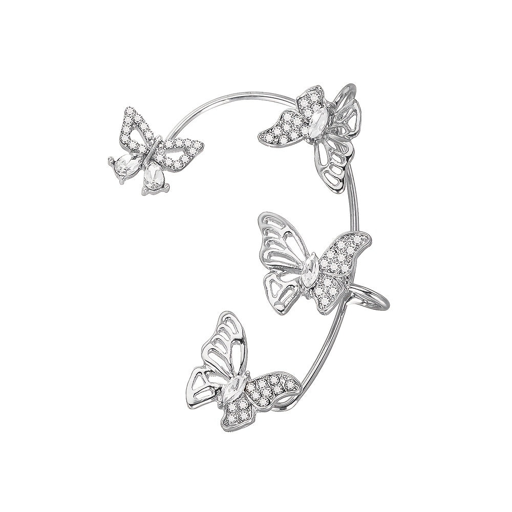 Women'S Elegant Butterfly Ear Cuffs - No-Piercing Ear Hooks, Synthetic Gemstone Accents