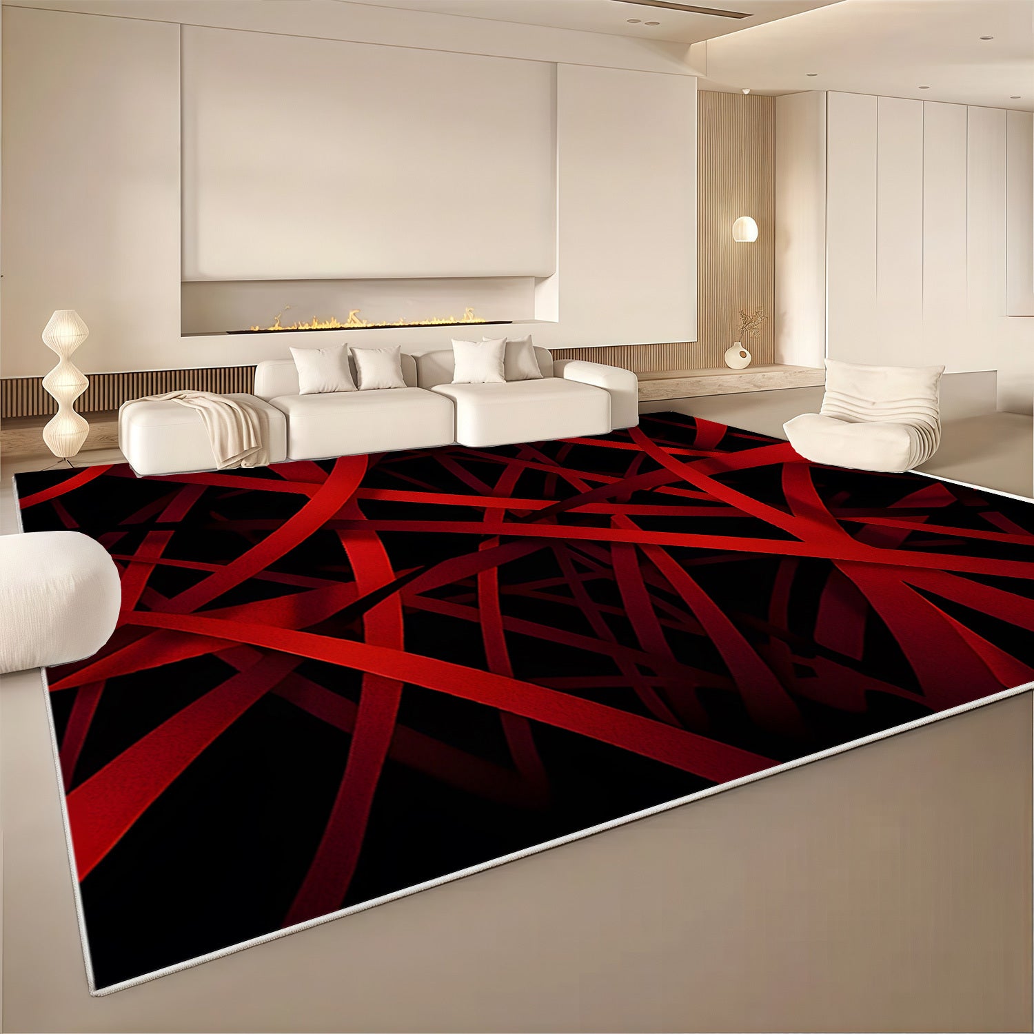 Modern Geometric Velvet Area Mat - Luxurious Red & Black Design, Machine Washable, Non-Slip, Ultra-Soft & Durable for Living Room, Bedroom, Entryway - Stylish Home Decor, Rugs for Living Room