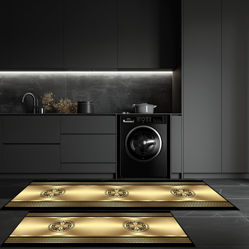 [Golden Diamond Velvet] European Style Luxurious Golden Diamond Velvet 1pc | Hotel Welcome Long Rugs, Villa Entrance And Corridor Golden Decorative Carpet, Banquet Hall Stylish Machine Washable Carpets, Airport Lounge Soft Ru