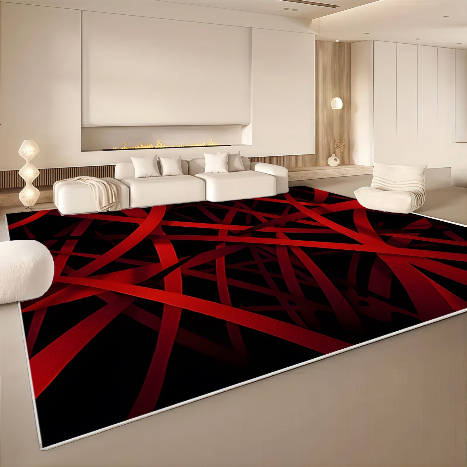 Modern Geometric Velvet Area Mat - Luxurious Red & Black Design, Machine Washable, Non-Slip, Ultra-Soft & Durable for Living Room, Bedroom, Entryway - Stylish Home Decor, Rugs for Living Room