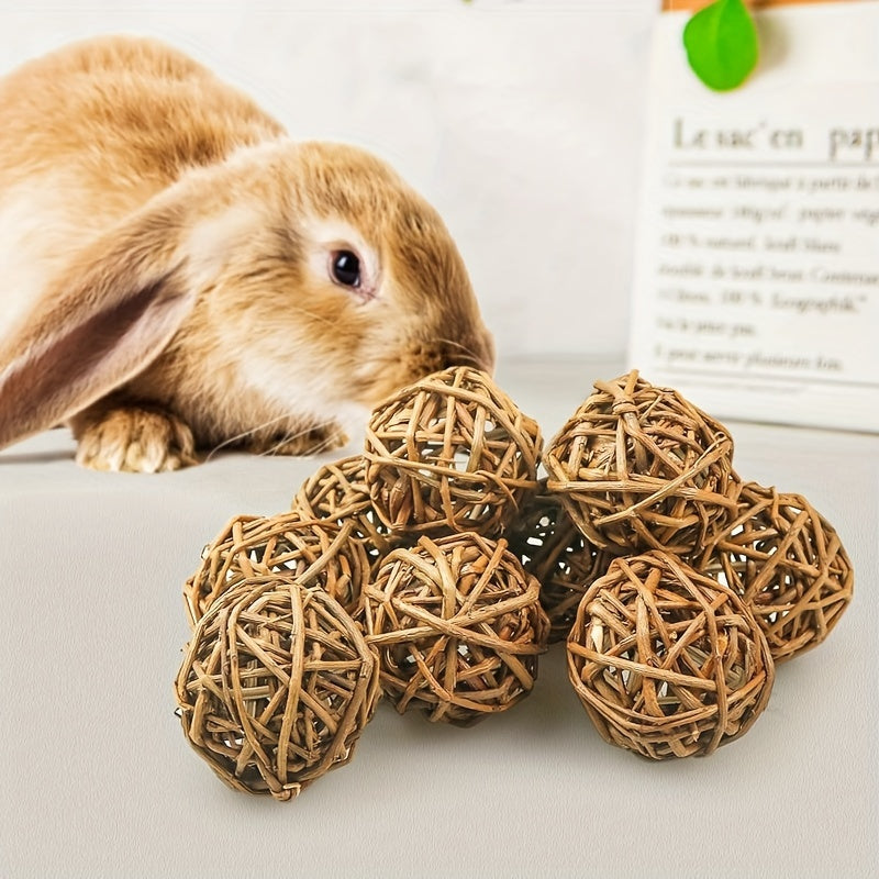 8 PCS Natural Rattan Willow Branch Ball Toys for Small Animals - Chewable Activity Toy for Rabbits, Guinea Pigs, Chinchillas, Hamsters, Gerbils, and Parrots