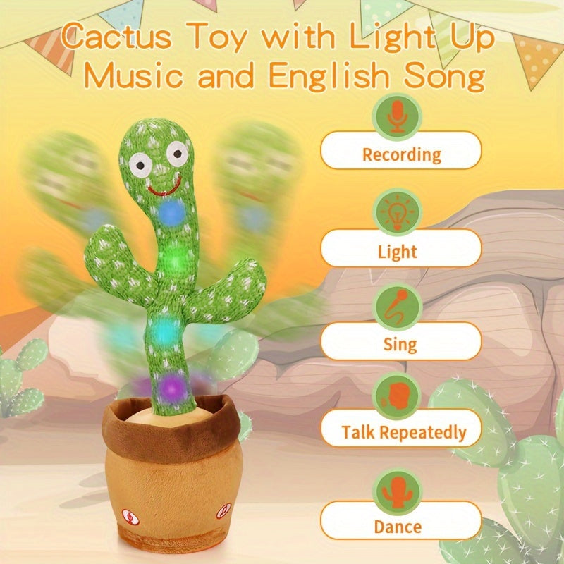 1pc Glowing Dancing Repeat What You Say Funny Tricky Dancing Toys Cactus Color Box Packaging Home Decoration Ornament for Halloween/Christmas/New Year/Birthday Gift (without Battery)