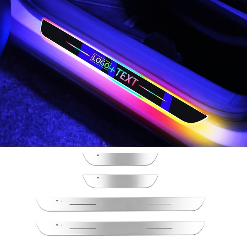 4pcs LED Door Sill Pro with 7 Lighting Colors, 28 Transformation Modes Auto-Sensing Wireless Bloom car LED Door Sill,