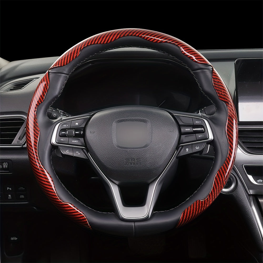 3Pcs Universal Carbon Fiber Style Steering Wheel Covers, High-Grip ABS Resin, Snap-On Design, No Inner Circle - Sleek Automotive Steering Wheel Protection