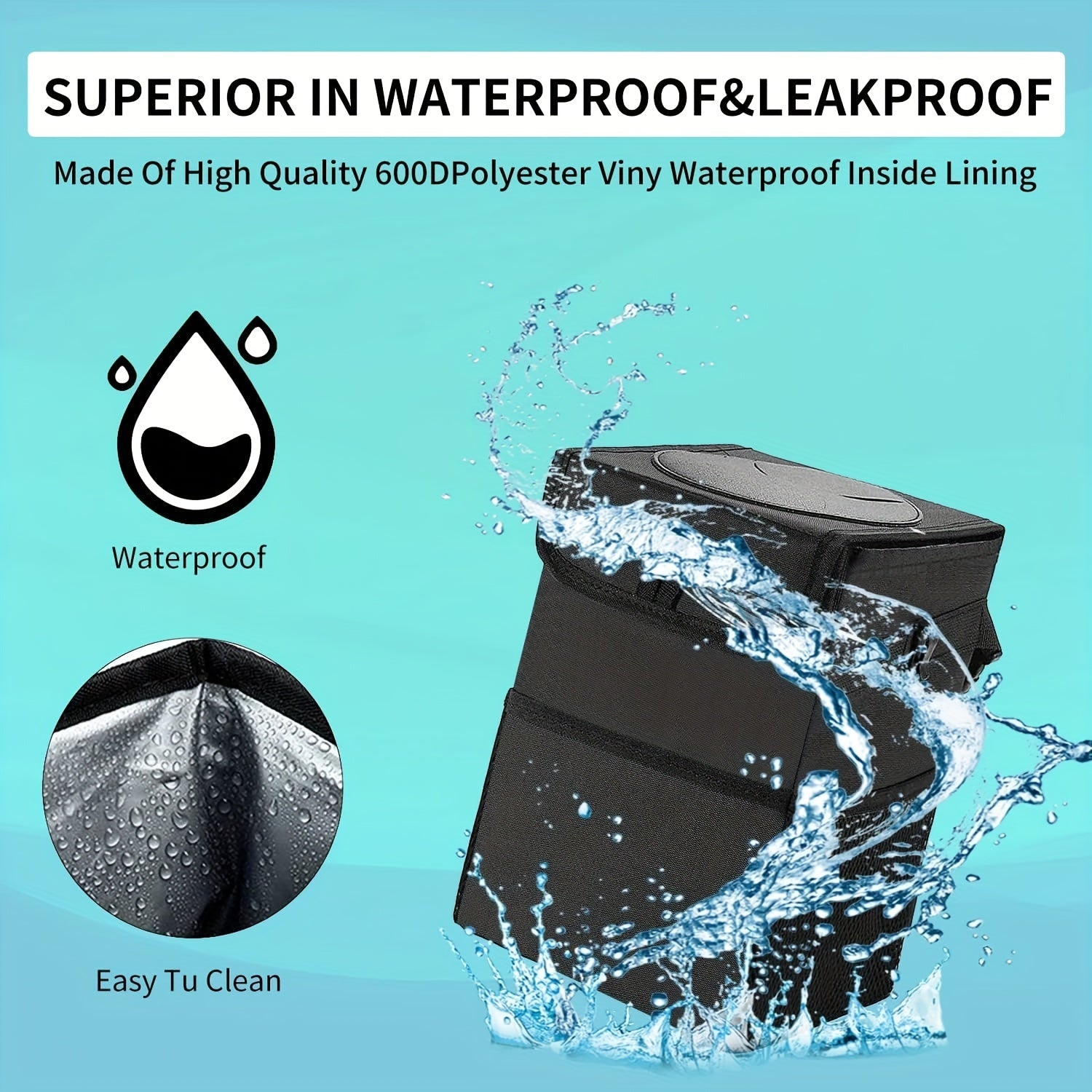 Zukmi Car Trash Can with Lid And Storage Pockets - Car Trash Bag Hanging, Leak-Proof Automotive Garbage Can, Multipurpose Car Trash Bin 1pc