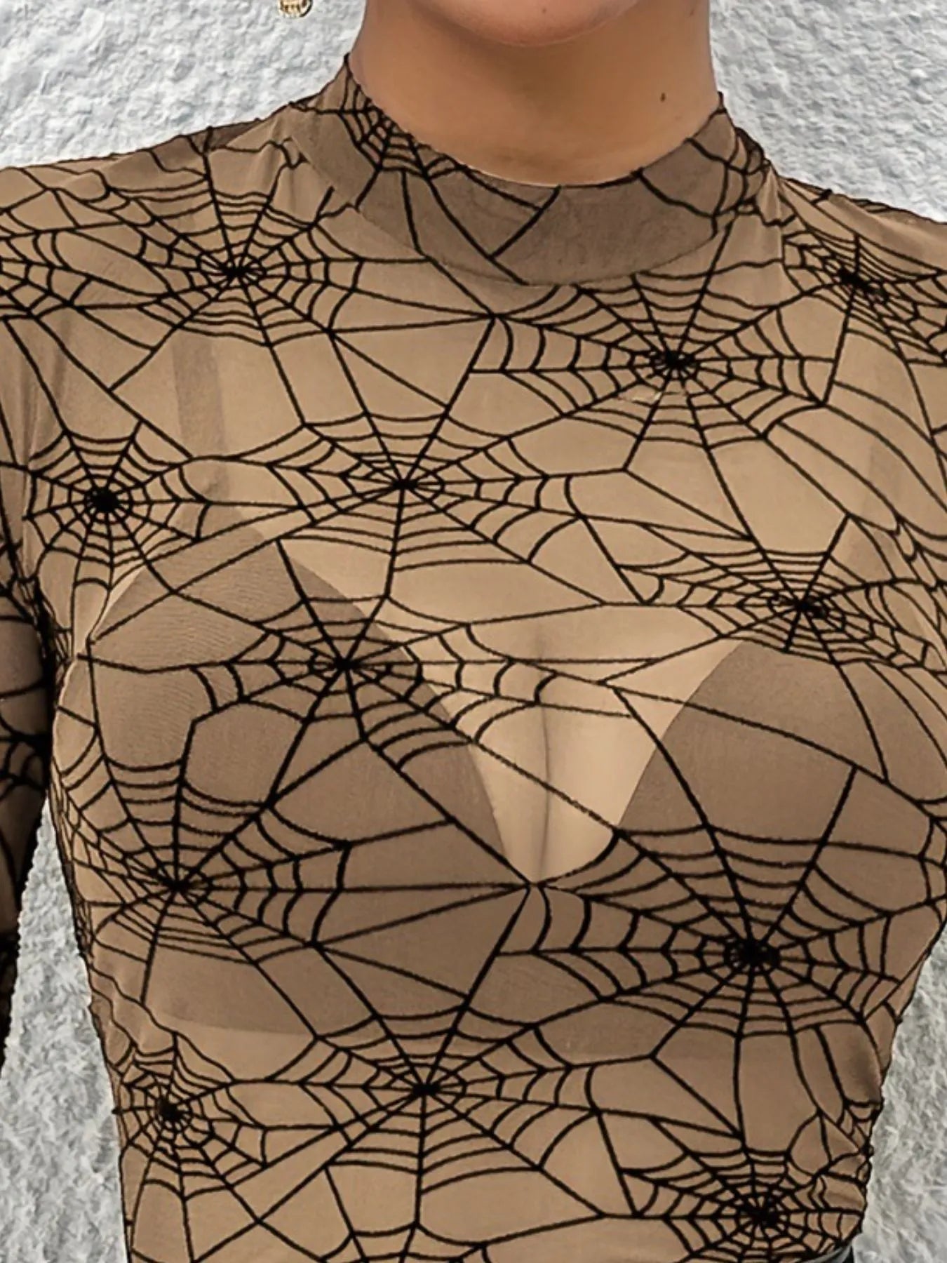 Spider Web Print Mesh Long Sleeve Blouse
