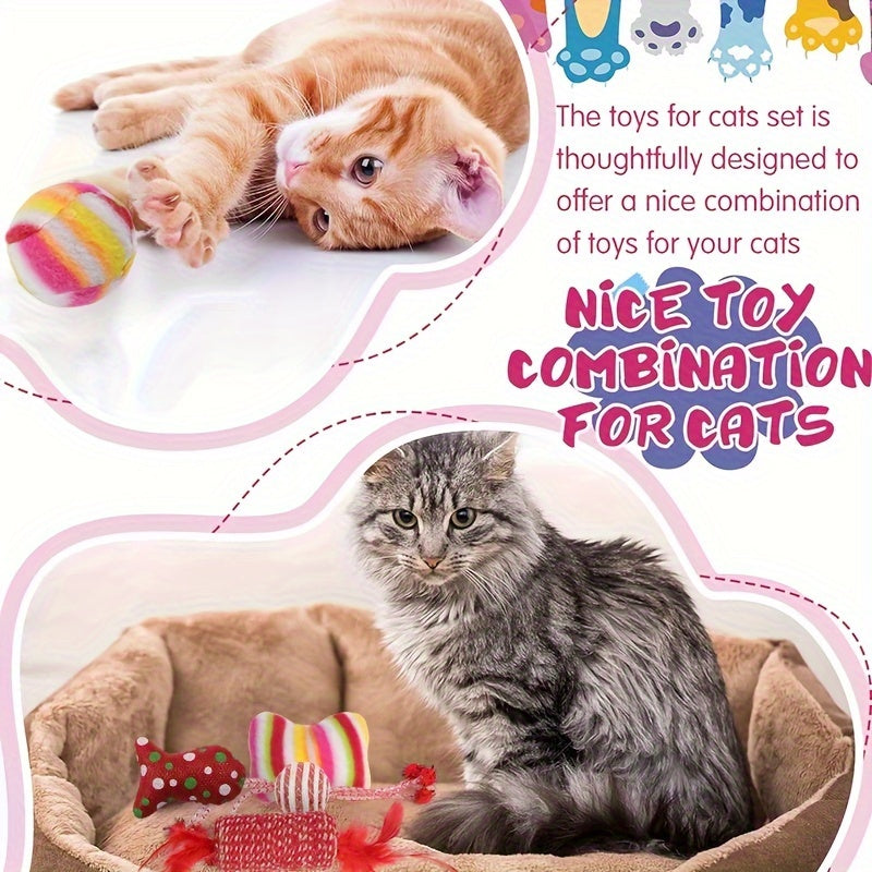 10 Pcs Xmas Cat Toy Set With Teaser Wand Mice Cat Balls And Bell Interactive Toys For Cats Indoor Supplies