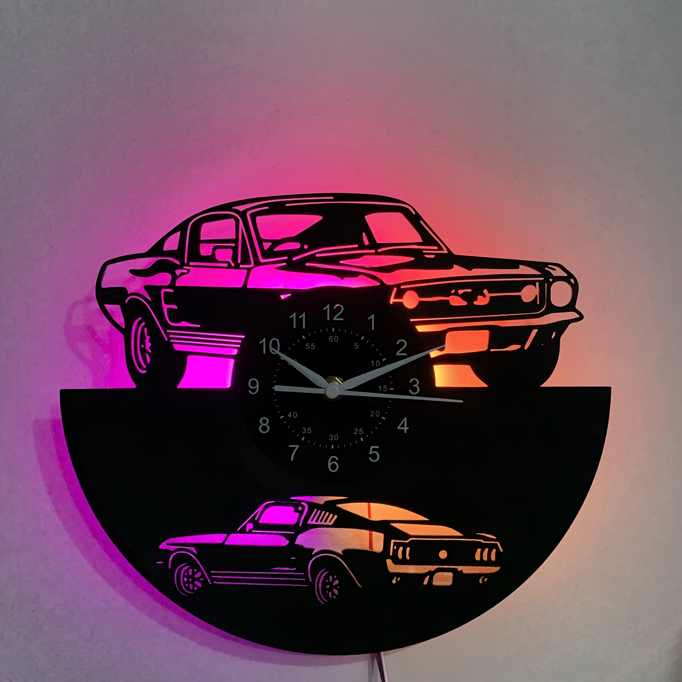 Handmade Vintage Car-Themed LED Wall Clock with Remote Control