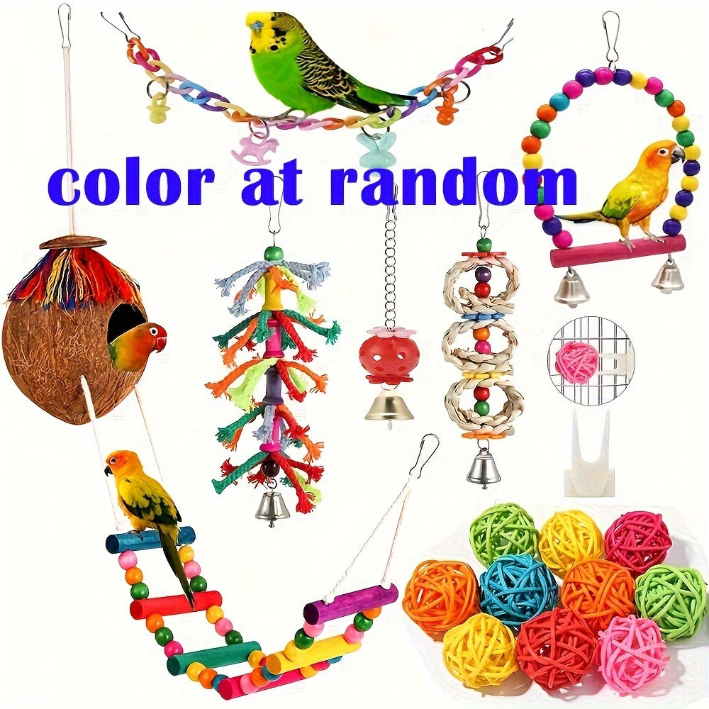 1/3/5pcs Random Bird Toys Bird Parakeet Swing Chewing Hanging Toys Climbing Ladder Coconut Bird Cage Toys Suitable for Cockatiels, Conures, Finches, Budgie, Love Birds
