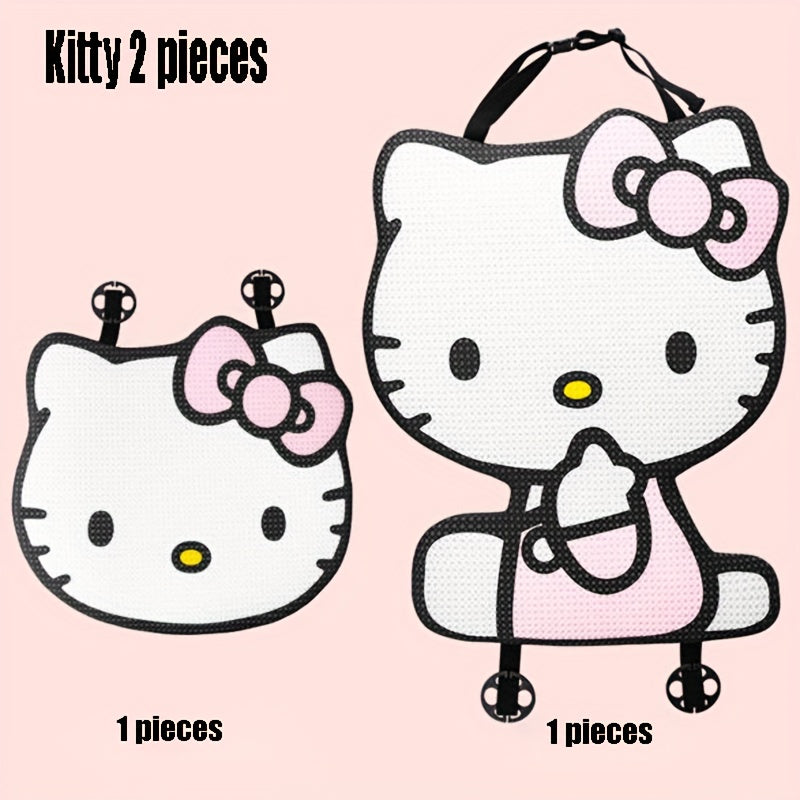 For Hello Kitty Car Cushion Set - Sanrio Authorized Polyester Fiber Seat Mat and Back Cushion, 2pcs Breathable Comfortable Chair Pads, Universal Fit Automotive Interior Decor for All Seasons