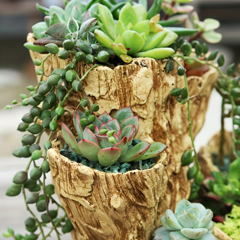 1pc, Faux Wood Succulent Planter Artificial Driftwood Planter Stump Log Like Container Pot For Home&Garden NO Plants