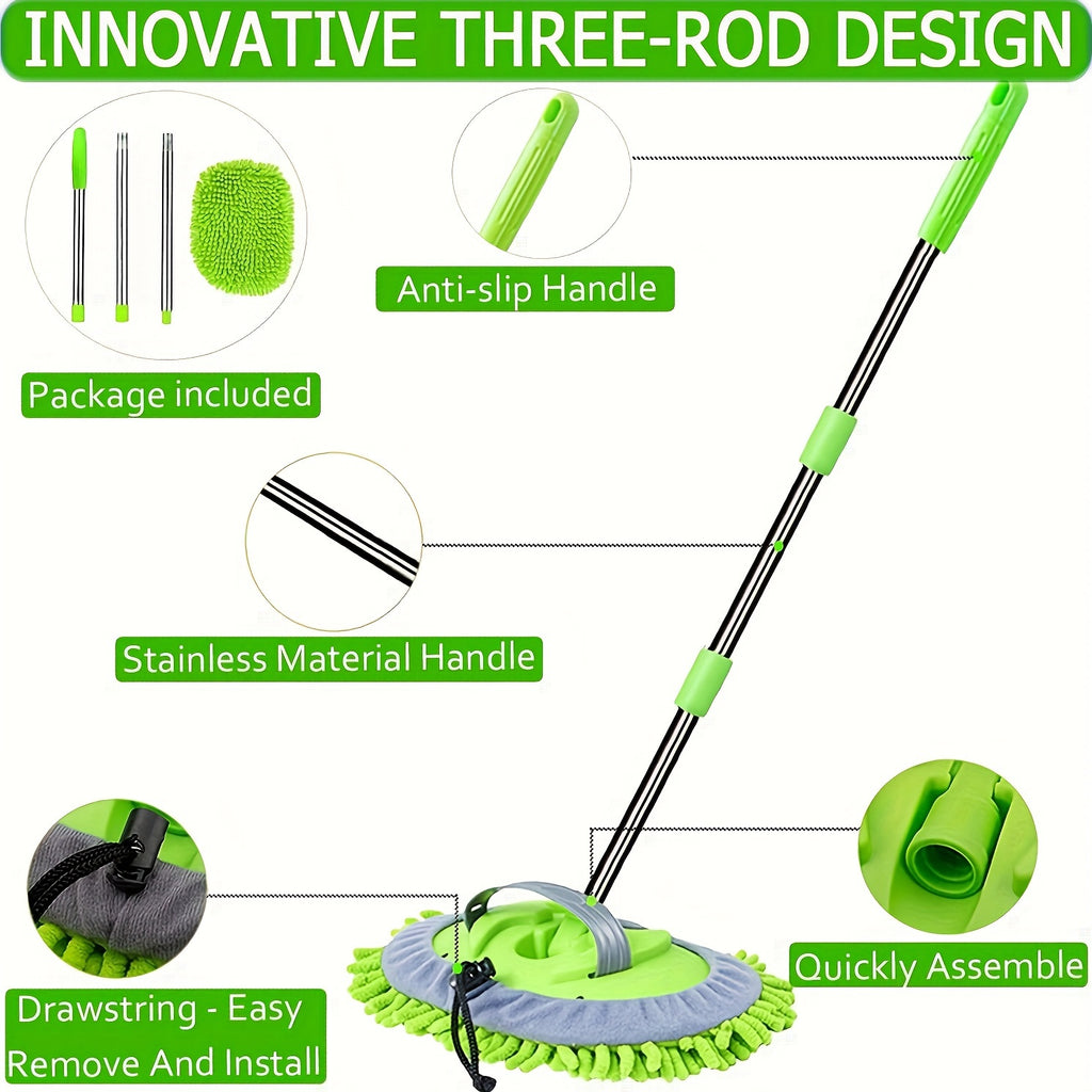 47.5" Long Handle Car Wash Brush Mop Kit for Washing, Detailing, and Cleaning Automotive, Truck, SUV, RV, Trailer with Soft Sponge Duster Mitt
