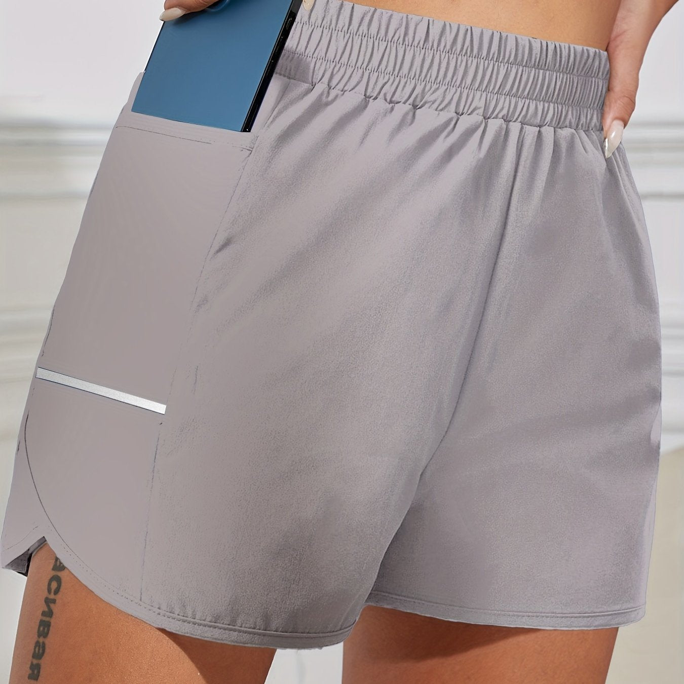 Women's Sports Shorts With Phone Pocket, Elastic Waist Quick Drying Running Shorts, Women's Activewear