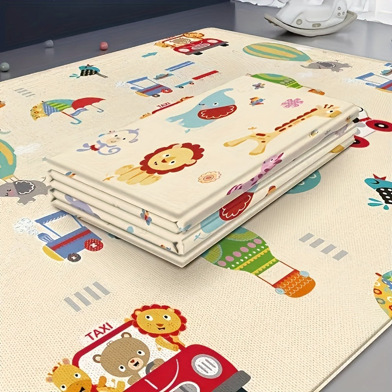 Double-Sided Foldable Kids Play Mat, Waterproof Non-Slip Crawling Rug with Cartoon Patterns, Indoor Educational Activity Surface Foam Floor Game Pad for Children's Room