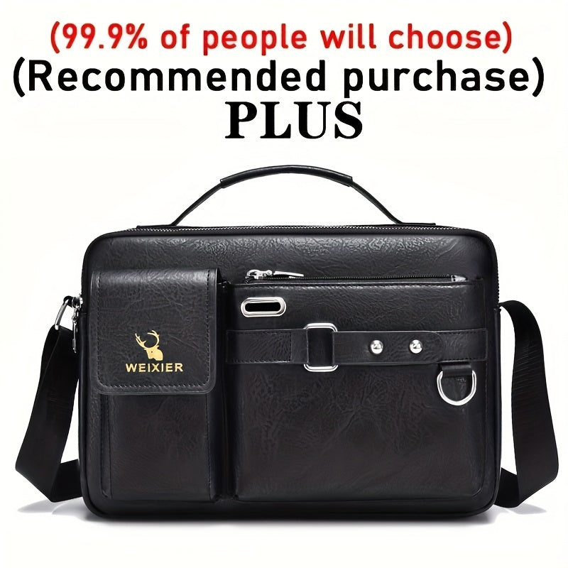 WEIXIER Men's Business Crossbody Bag with Adjustable Strap, Golden-Tone Hardware